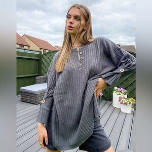 NWT Free People Around The Clock henley jumper in grey Small